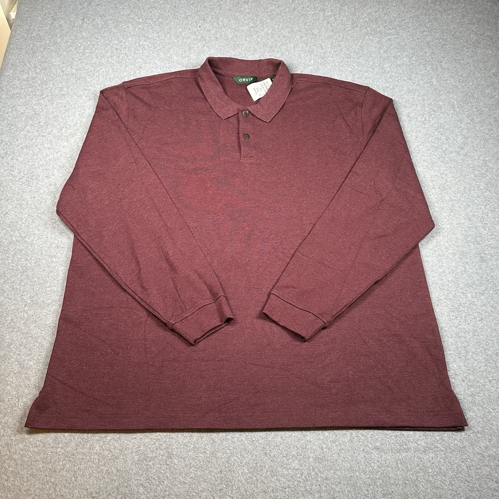 Orvis Long Sleeve Polo Shirt Mens XXL Burgundy Stretch Cotton Fishing Logo